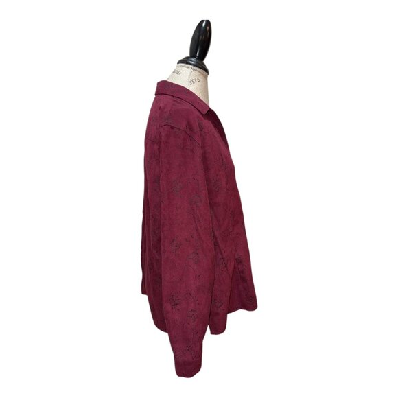 Sag Harbor Burgundy Floral Embroidered Faux Suede Button Up Top Women's XL - Picture 4 of 8